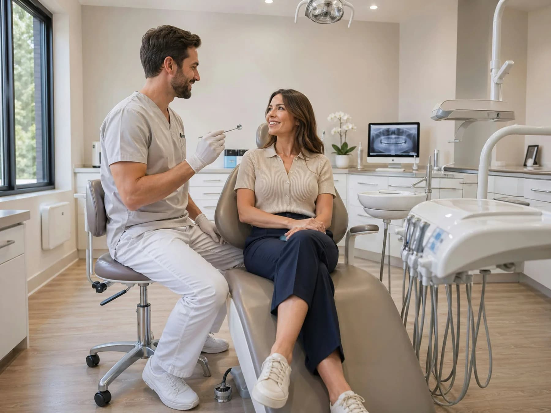Dentist having a calm conversation with a patient